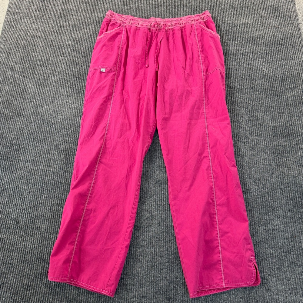 Unbranded Women Scrub Pants XL Pink Elastic Waist Cargo Pocket Medical Bottoms